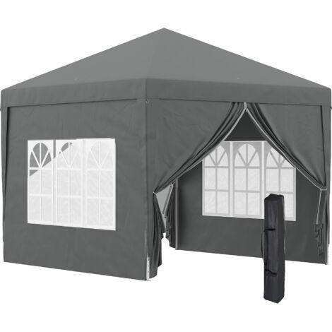 Gazebo pop-up 3 x 3 m, tenda per matrimoni, campeggio e feste, con borsa per il trasporto e 2 finestre, grigio. (1/5)