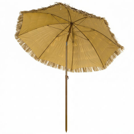Ombrellone da spiaggia con frange in paglia Ø178 cm con altezza di inclinazione regolabile, protezione UV50+, borsa per il trasporto marrone chiaro (1/5)