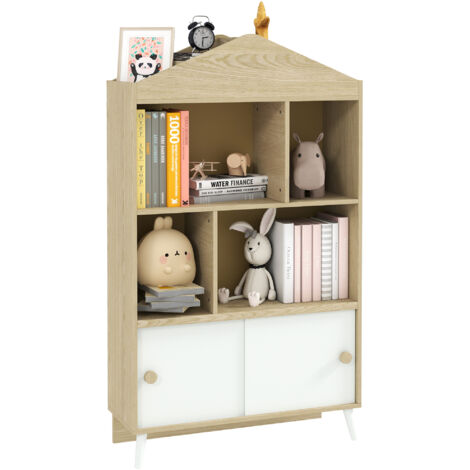 Libreria per bambini con 4 cubi aperti e ripiani superiori, contenitore per giocattoli con armadietto inferiore, realizzata in legno, per camera da letto, soggiorno e cameretta, 80x30x140,5 cm, colore (1/5)