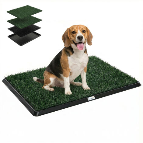 Lettiera per cani 76 x 50,5 cm, WC per cani con 2 tappetini in erba sintetica lavabili, ideale per balconi e case, colore nero e verde. (1/5)