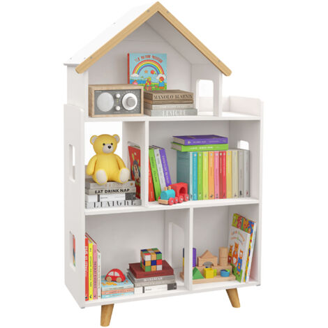 Scaffale portaoggetti a tre ripiani per giocattoli, libreria per bambini con sei cubi, per sala giochi e camera da letto - Bianco (1/5)