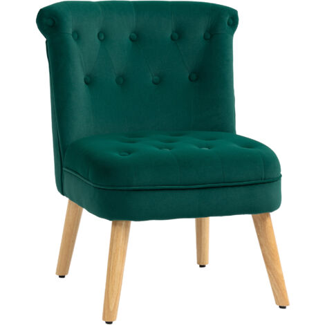 Poltrona da soggiorno e sala da pranzo con seduta imbottita, poltrona da camera da letto con gambe in legno e tessuto effetto velluto, 60x66x79 cm, verde (1/5)