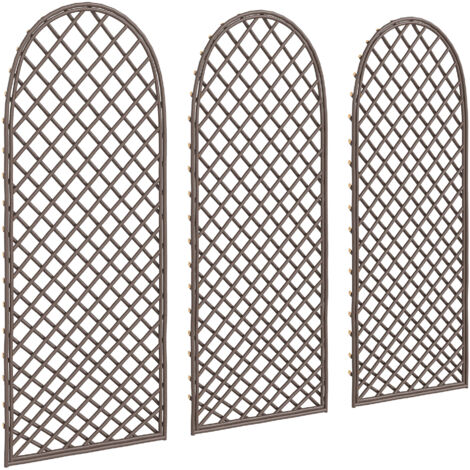 Set di 3 tralicci da giardino in vimini intrecciato, pannelli ad arco per piante rampicanti, 43 x 2 x 112 cm, effetto legno naturale.