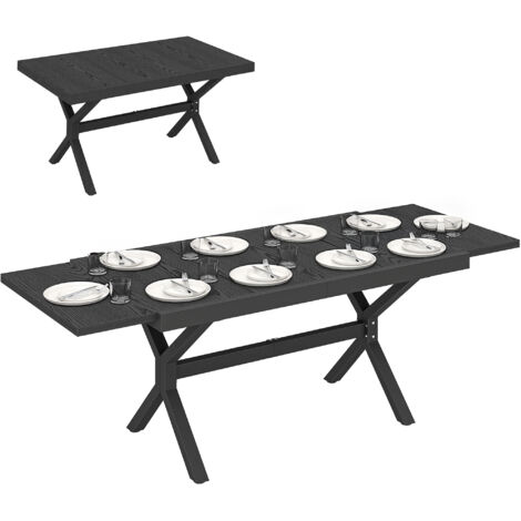 Tavolo da giardino allungabile in alluminio, tavolo da pranzo per esterni con effetto legno, 8-10 posti a sedere, 214x85x73 cm, grigio antracite (1/5)