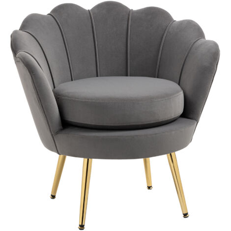 Poltrona a forma di conchiglia, poltrona vintage, poltrona per camera da letto e soggiorno, design elegante, con schienale alto, 76x67x74 cm, grigia