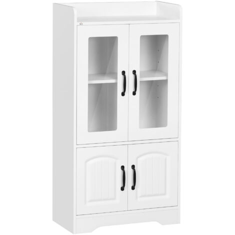 Libreria da soggiorno con ante in vetro, ripiani regolabili e cerniere a chiusura ammortizzata, 60x30x116 cm, bianca. (1/5)