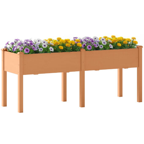 Fioriera urbana rialzata in legno, 184x59x76,5 cm, con 6 fori di drenaggio per colture, piante e fiori - Marrone (1/5)