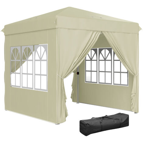 Gazebo a scomparsa 2,5 x 2,5 m con pareti laterali e borsa per il trasporto, tenda da giardino regolabile con protezione UPF50+, colore bianco crema. (1/5)