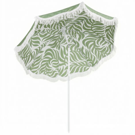Ombrellone da spiaggia con frange da 180 cm, altezza regolabile, funzione di inclinazione, ancoraggio per la sabbia, borsa per il trasporto, protezione UPF30+, verde. (1/5)