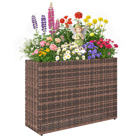Fioriera rialzata con piedini regolabili, vaso in rattan con inserto removibile per patio e balcone, marrone (1/5)