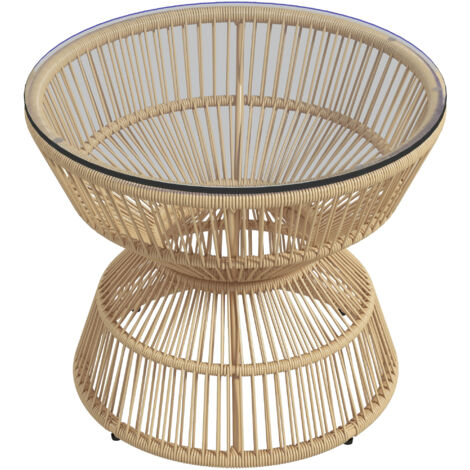 Tavolino da esterno, tavolo da giardino, tavolino in rattan, piano in vetro, rattan PE, 60 cm x 60 cm x 50 cm, naturale (1/5)