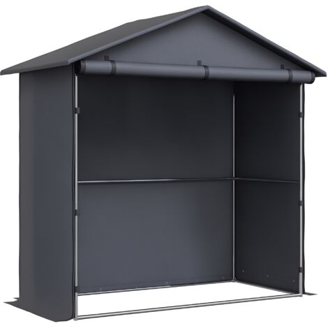 Tenda da garage 1,1x2 m con ingresso arrotolabile, corde e picchetti, garage esterno in acciaio zincato e tessuto Oxford 420D, per biciclette e attrezzi da giardino, protezione UV30+, grigio scuro.