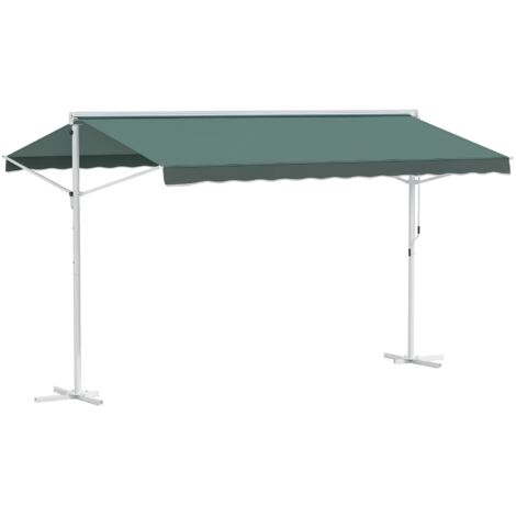 Tenda a baldacchino doppia inclinata 4 x 3 m, retrattile, con inclinazione manuale regolabile, impermeabile, in poliestere, verde scuro, con struttura in metallo. (1/5)