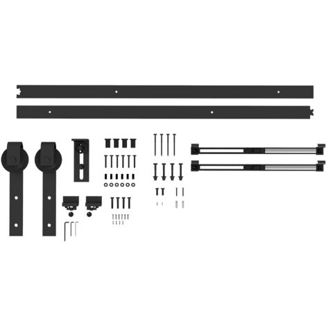 Kit per porta scorrevole, silenzioso e scorrevole, per pareti in legno e cemento, 183 cm, acciaio, nero (1/5)