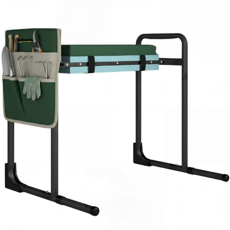 Sgabello da giardino con seduta e inginocchiatoio, portata 150 kg, poggiaginocchia imbottito, gambe in acciaio estensibili. (1/5)