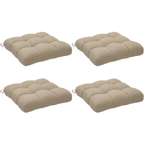 Set di 4 cuscini per sedie da giardino, trapuntati, per esterni, imbottitura di 10 cm con lacci, 48 x 48 cm, color kaki