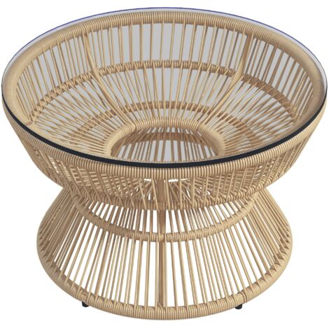 Tavolino rotondo da giardino, in resina effetto rattan con piano in vetro temperato Ø60 x 37H cm (1/5)