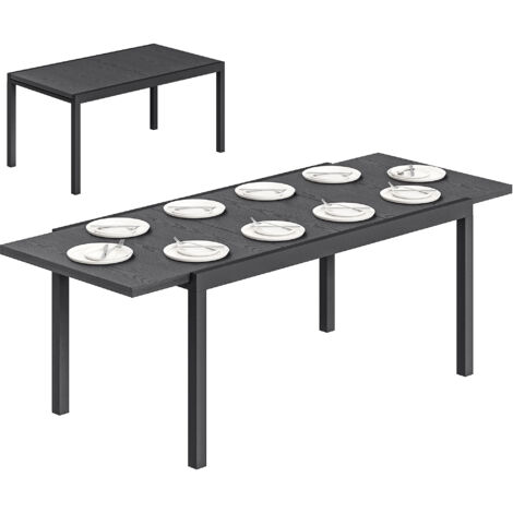 Tavolo da giardino allungabile con piano in alluminio effetto legno, gambe regolabili, 8-10 posti a sedere, 214x85x75 cm, grigio antracite. (1/5)