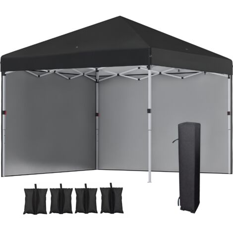 Gazebo pieghevole, 2 pareti laterali, altezza regolabile, con borsa per il trasporto, struttura in acciaio inox, 3x3 m, nero (1/5)