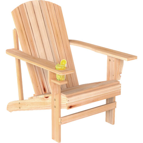 Sedia da giardino Adirondack con portabicchiere, sdraio da giardino, sedia da balcone, legno massello, naturale, 72 x 95 x 93 cm (1/5)