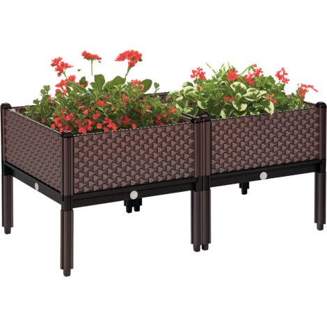 Set di 2 fioriere rialzate da giardino da 41 litri, dimensioni 50 cm x 50 cm x 46,5 cm, con sistema di autoirrigazione e fori di drenaggio. (1/5)