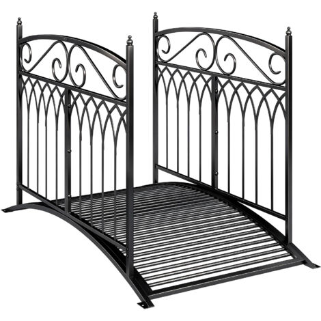 Ponte da giardino in metallo da 135,5 cm per laghetto con ringhiere di sicurezza, aspetto anticato, resistente alla ruggine, facile da montare.
