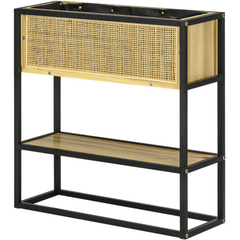 Fioriera rettangolare da terra con ripiano inferiore quadrato, per orto da esterno, in metallo e legno, 55 x 20 x 56 cm (1/5)