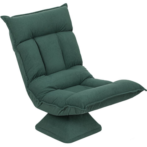 Sedia da pavimento con schienale regolabile in 5 posizioni, girevole, moderna sedia imbottita, verde (1/5)
