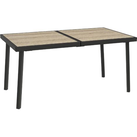 Tavolo da giardino rettangolare per 6 persone con piano effetto legno, in acciaio e PSPC, 145x85x72 cm, grigio (1/5)