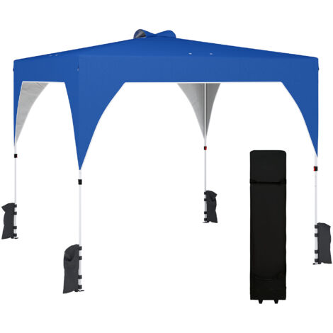 Gazebo pieghevole 3x3 m con chiusura centralizzata, altezza regolabile, borsa per il trasporto con ruote e sacchi di sabbia blu. (1/5)