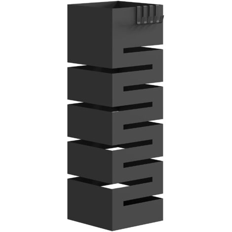 Portaombrelli, supporto in metallo per ombrelli, supporto autoportante con ganci e vassoio raccogligocce, può contenere fino a 8 ombrelli, nero. (1/5)