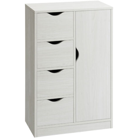Mobile contenitore moderno, credenza, cassettiera con 1 anta e 4 cassetti - in legno - per soggiorno, cucina, ingresso, sala da pranzo - bianco (1/5)