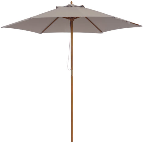 Ombrellone da giardino in legno da 2,5 m, parasole per patio, esterno, con telo di ventilazione, palo da 38 mm, meccanismo a fune e carrucola, grigio. (1/5)