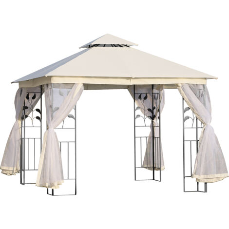 Gazebo da giardino 3x3 m con zanzariera, struttura in acciaio e doppio tetto, bianco. (1/5)