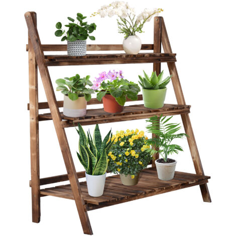 Supporto pieghevole in legno per vasi da fiori, 3 livelli, espositore da giardino, scaffali portaoggetti per giardiniere, porta erbe aromatiche (100L x 37W x 93H cm) (1/5)