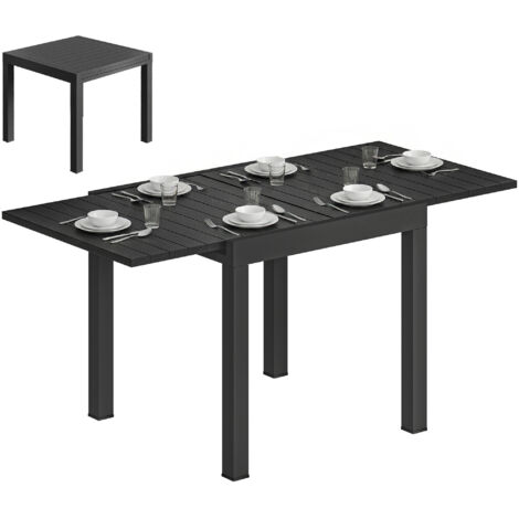 Tavolo da giardino allungabile per 4-6 persone con piano a doghe, in alluminio, 80/160x80x75 cm, nero (1/5)
