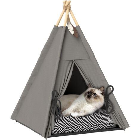 Tenda a tipi per animali domestici, cuccia a forma di tipi per animali, tenda per gatti con cuscino, cuccia per cani, cuccia per gatti, grigia (1/5)