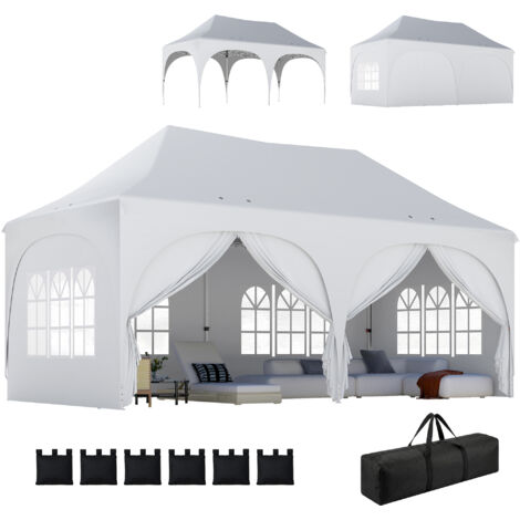 Padiglione pop-up 3 x 6 m con pareti laterali, 6 sacchi di sabbia, tetto regolabile in altezza, tenda per feste da giardino con borsa per il trasporto. (1/5)