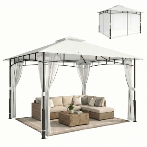 Padiglione, 3x3,6 m, idrorepellente, stabile gazebo da giardino con zanzariera, doppio tetto, per giardino, patio, nero