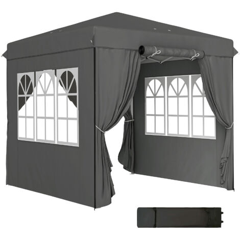 Gazebo a scomparsa 2,5 x 2,5 m con pareti laterali e borsa per il trasporto, tenda da giardino regolabile con protezione UPF50+, grigio scuro. (1/5)