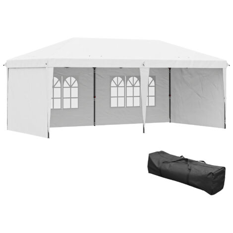 Gazebo pieghevole a scomparsa 6x3 m con 4 pannelli laterali rimovibili, padiglione da giardino con 2 finestre e borsa per il trasporto, bianco (1/5)