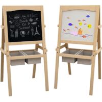 Cavalletto per bambini 3 in 1, rotolo di carta e lavagna bianca/nera doppia faccia, legno naturale, per 3-6 anni