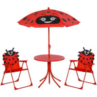 Set tavolo e sedie pieghevoli da picnic per bambini con ombrellone, rosso