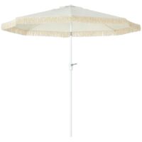 Ombrellone da giardino, orientabile, con frange e manovella, 8 stecche, dimensioni Ø 2,65 x 2,45 H m, bianco