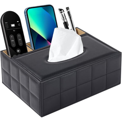 Boîte à mouchoirs rectangulaire en similicuir - peut contenir des mouchoirs, des stylos et des télécommandes (1/5)