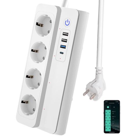 Multiprise connectée 4 AC 1 USB-C PD20W 3 USB-A 16A (1/2)