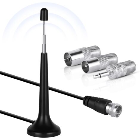 Dab FM radio antenna, 75 ohms indoor telescopic FM antenna with 3 adapters, comes with a 3M extension cable, 180-degree rotation, for home theater use with stereo radio reception. (1/5)