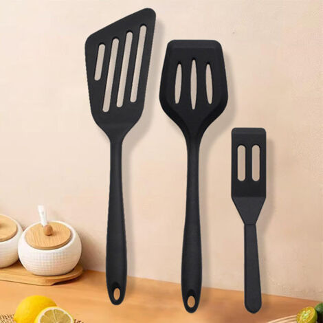 3-Piece Set - Silicone Spatula - Silicone Cooking Spatula - Heat-Resistant Non-Stick Spatula - Kitchen Utensils - Suitable for Baking and Stirring - Black (1/5)