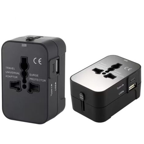 Universal global adapter with USB-C and USB ports, 8-pin - Travel adapter - USB plug - International travel adapter for over 150 countries - Black (1/5)