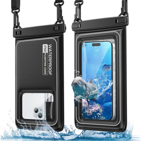 Two waterproof phone pouches, compatible with iPhone 17 Pro Max/16/15/14/XR/X/SE/8/7, Galaxy S25/S26, Google, and phones under 6.9 inches. IPX8 waterproof, a vacation essential (black/grey). (1/5)